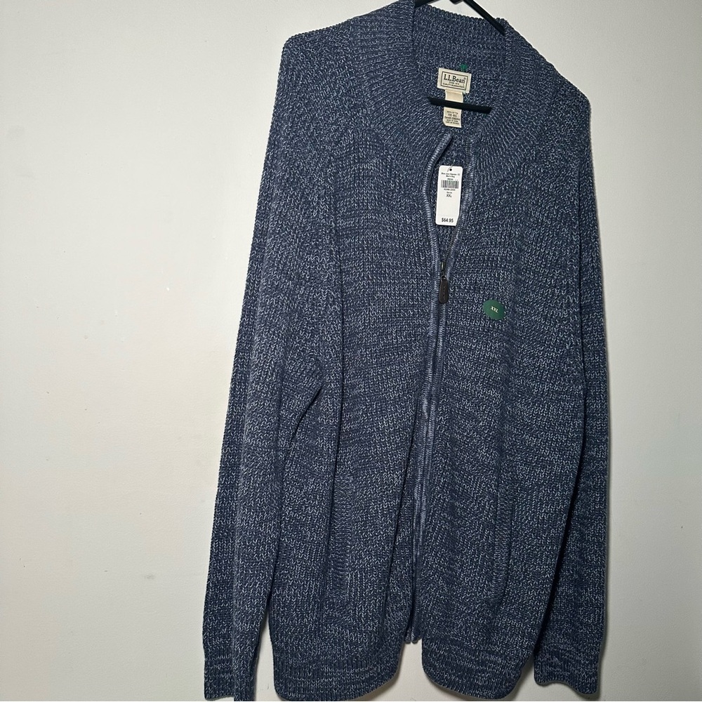 L.L.Bean Blue Jean Sweater FZ Preppy Knit Cardigan XXL Regular Cozy Denim Cotton - Picture 3 of 12